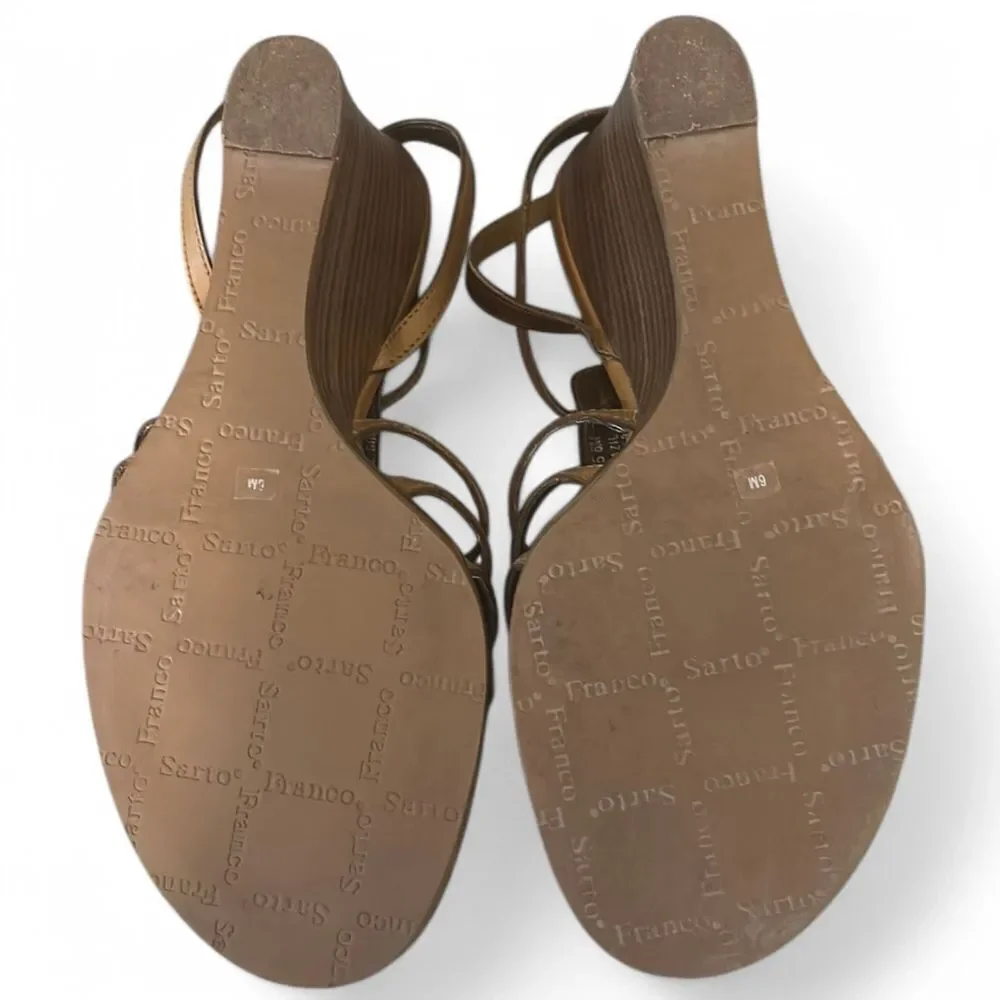 Franco Sarto Tan Leather Strappy Wedge Sandals Summer‎ Casual Shoes 6
